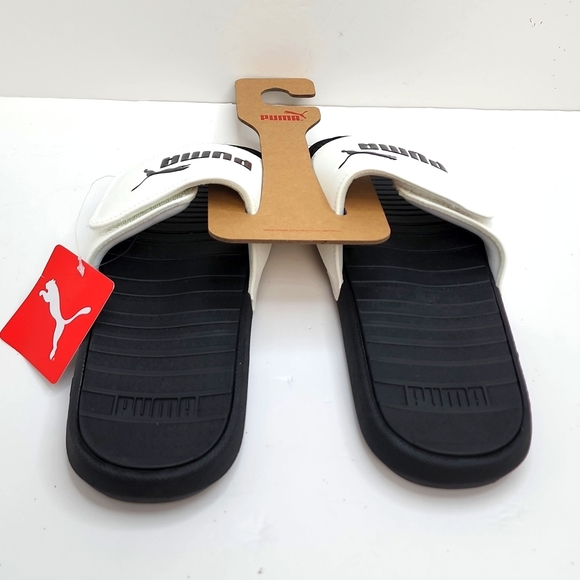 ⭐️PUMA💯 MEN’S FLIP FLOPS,  WHITE AND BLACK, SIZE 10 - Picture 2 of 10